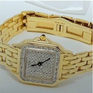 Diamond 14K Gold Geneve Vintage Bracelet Watch | 1.25ctw | Made in Italy | 60.5g